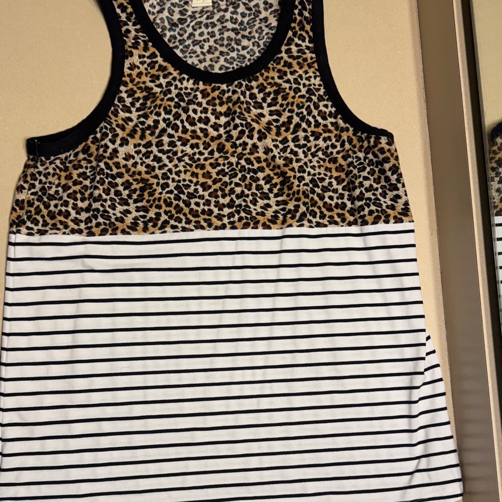 Leopard Print and Striped Tank Top